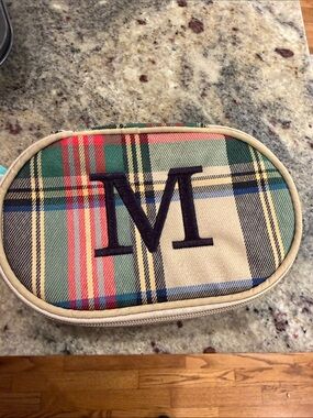 Monogram Plaid Cosmetic bag with Navy 'M' initials Inc. Just in case XL Tartan